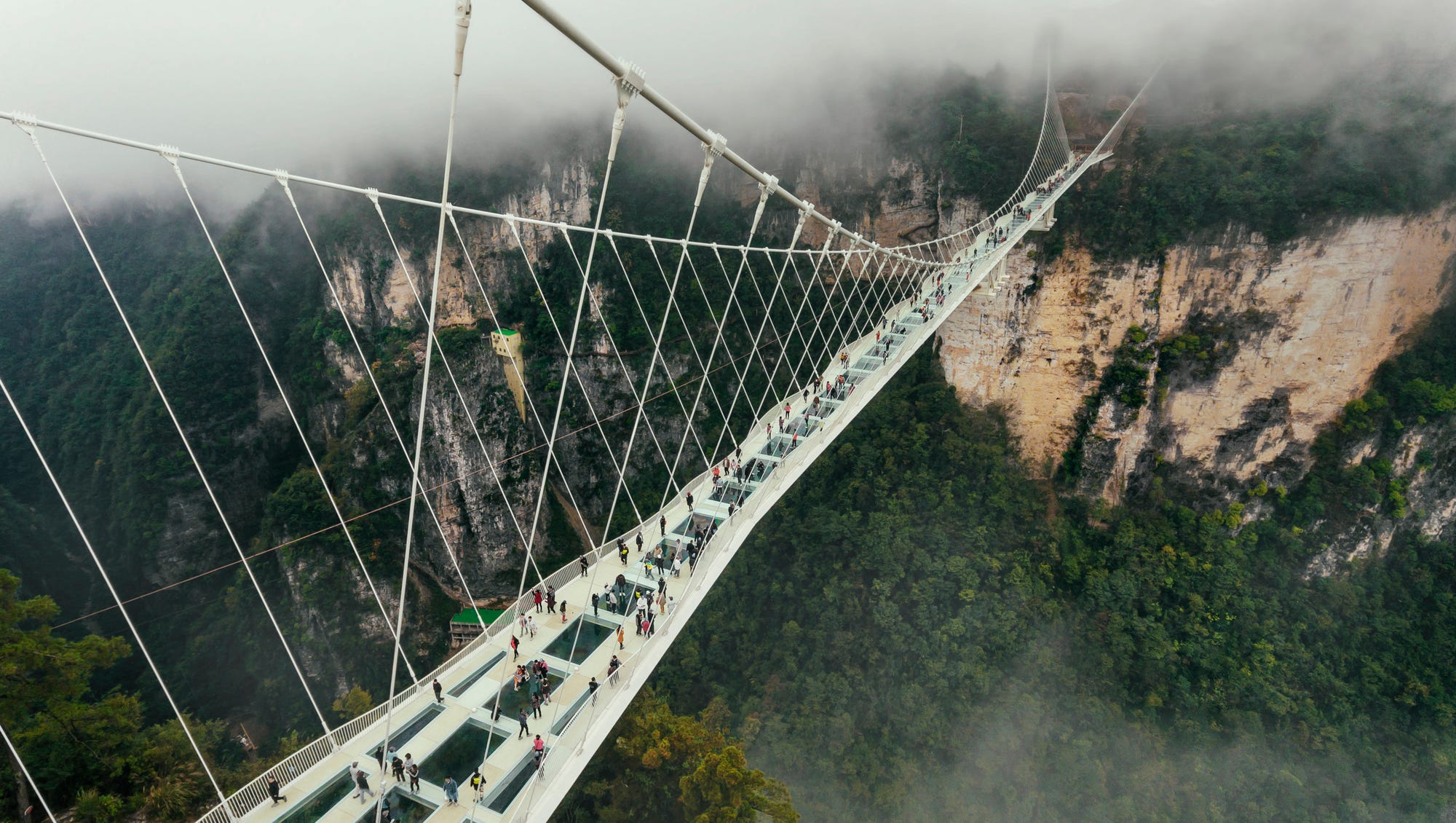The glass deck of the Zhangjiajie Grand Canyon bridge